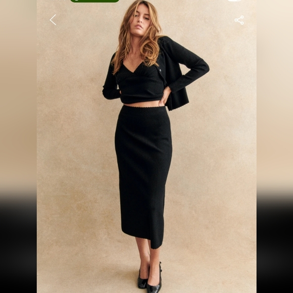 Sezane Dresses & Skirts - Sezane Francine Elegant Black Knitted Midi Skirt